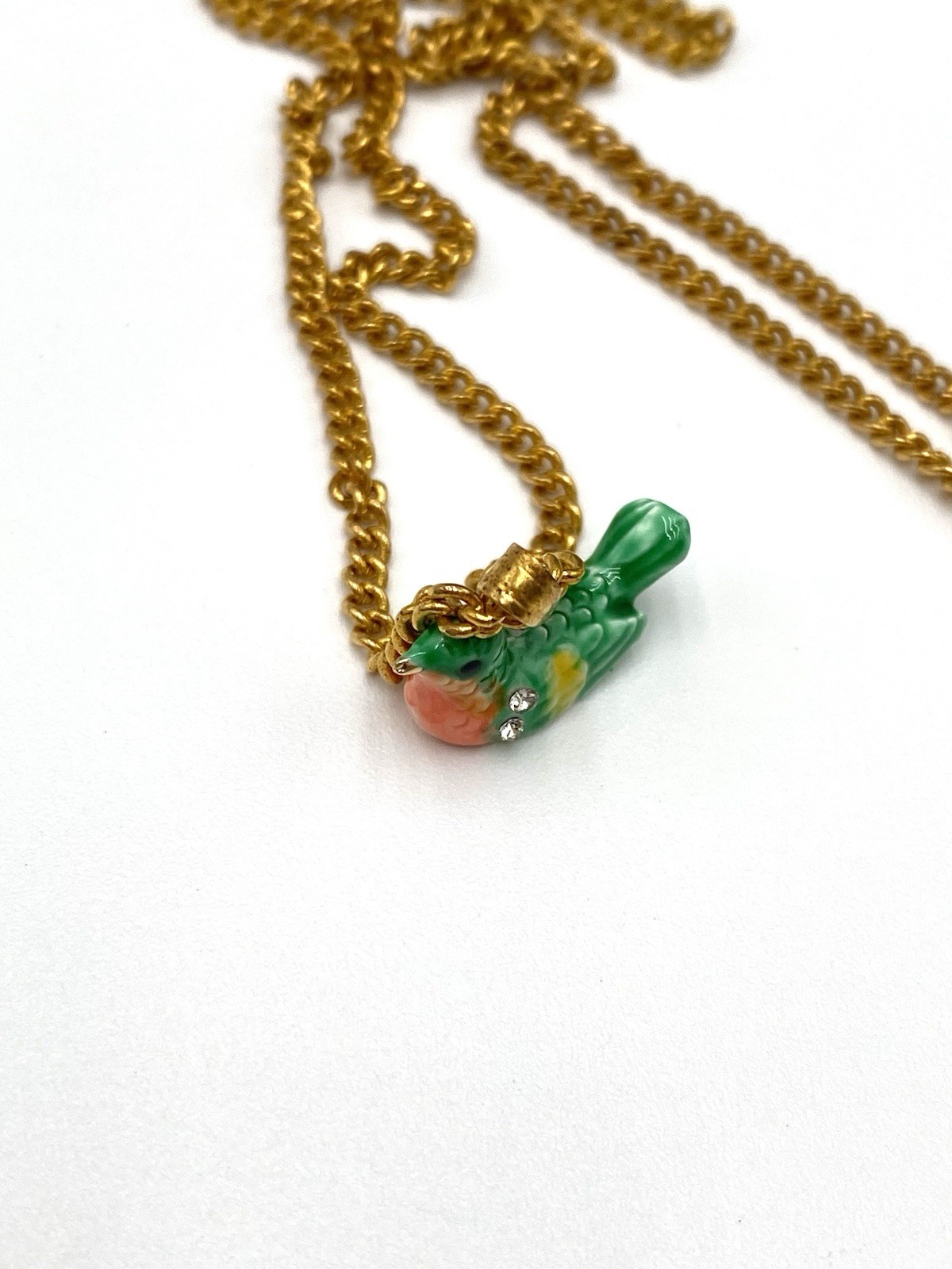 Enamel Ceramic Tiny Bird Green Pendant Necklace