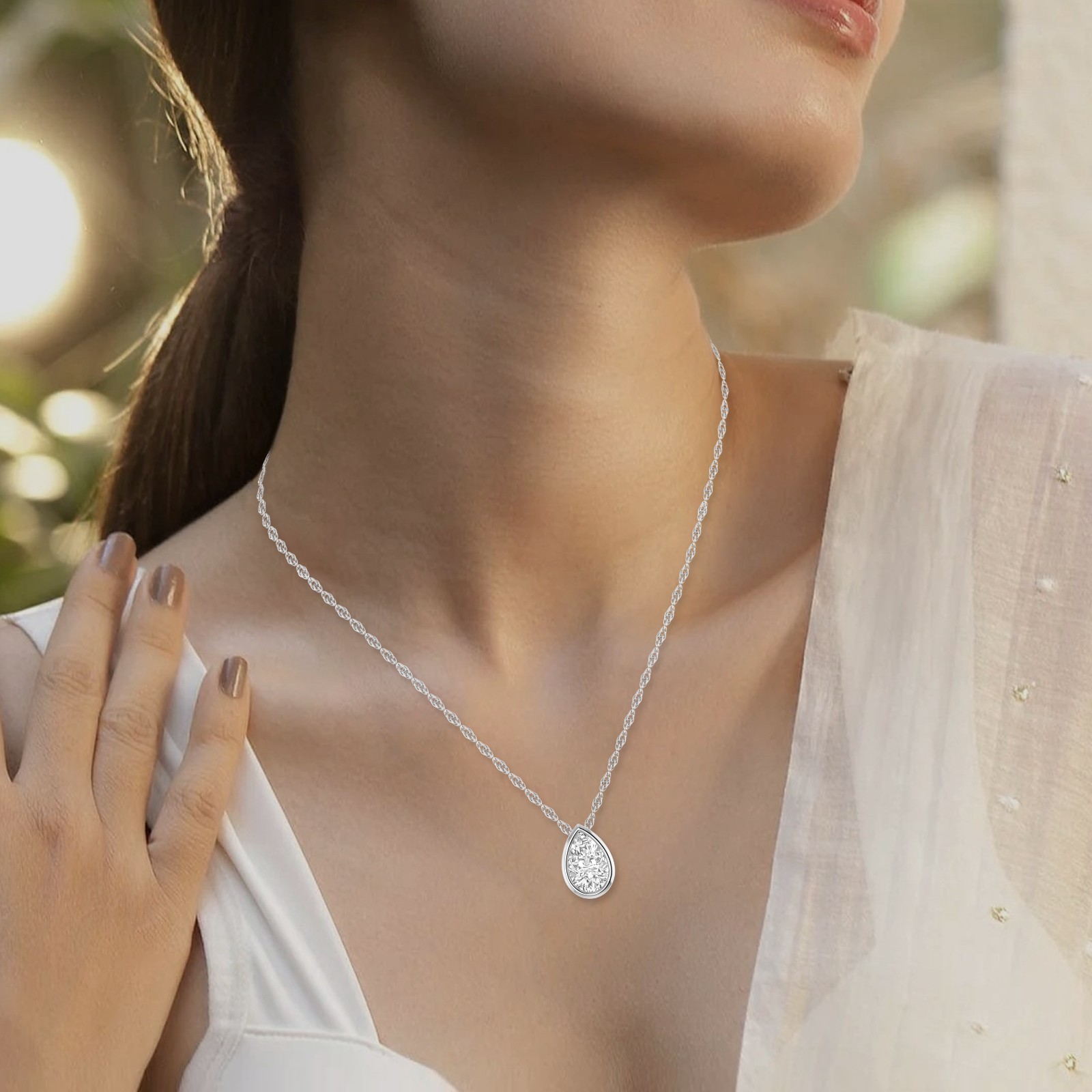 Pear Shape Diamond Pendant Necklace Solitaire 0.50–2 Ct White Yellow Rose Gold