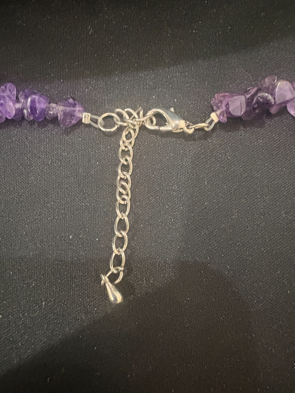 Amethyst Chip Stone Necklace Purple Beaded Silver Tone 8.5in