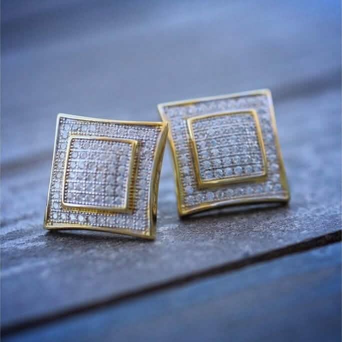 Men’s Solid 14k Gold Large Square Lab Diamond Screw Back Earrings