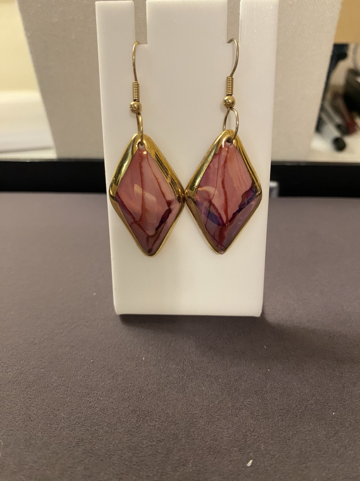 Pink And Gold Enamel Ceramic Earrings