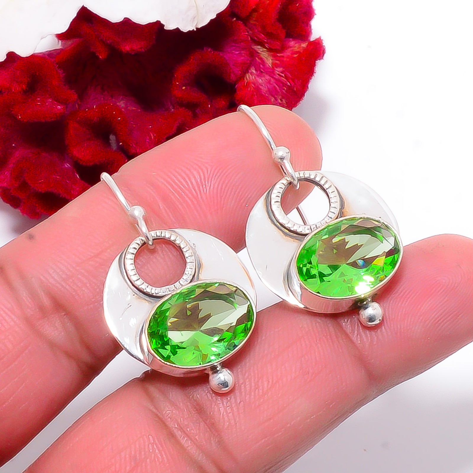 Green Amethyst Handmade 925 Sterling Silver Earring 1.37 Sku31, Christmas Gift
