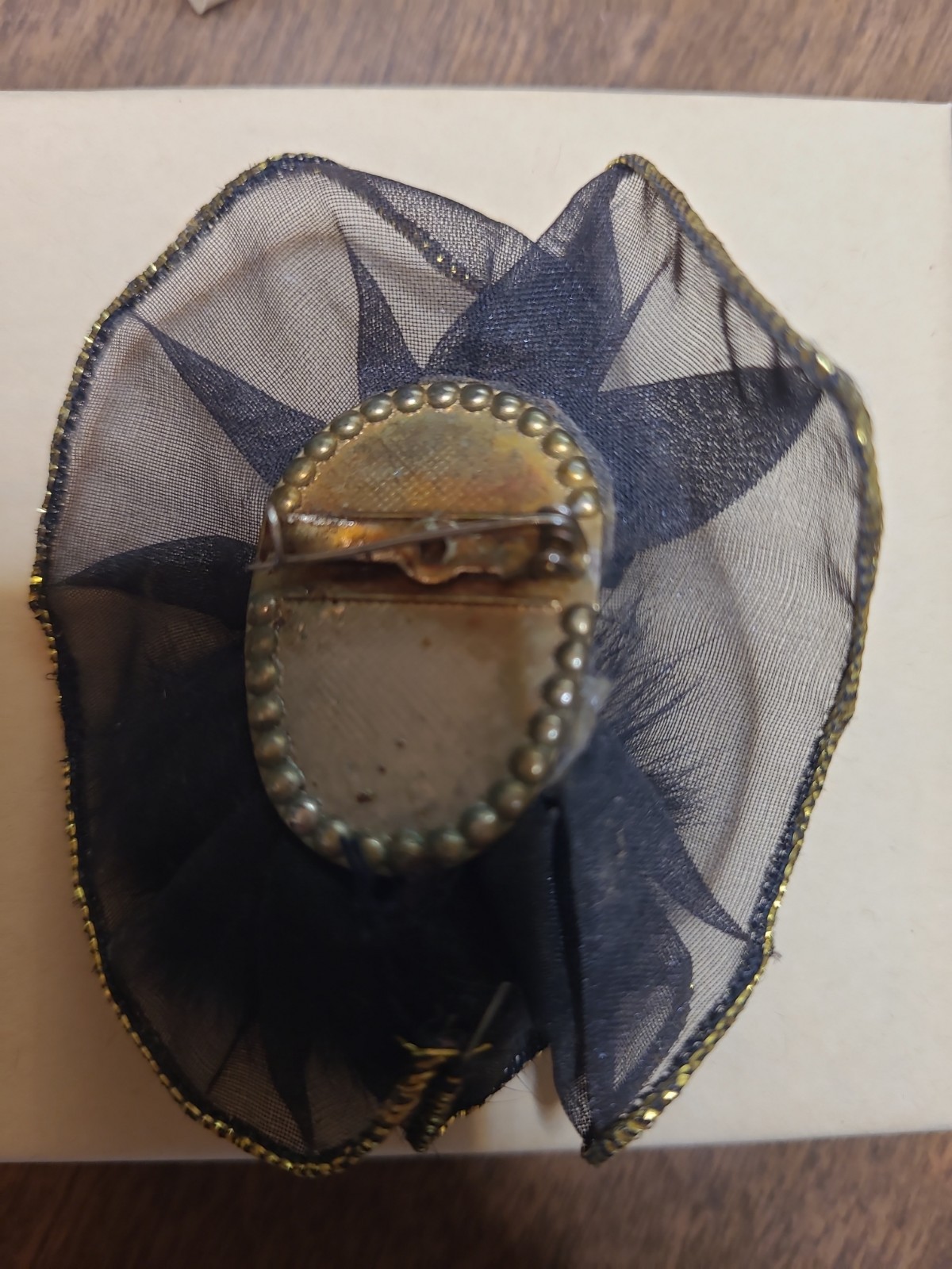 Vintage Lady Face Brooch Black Tulle Veil Faux Fur Hand Painted Mask