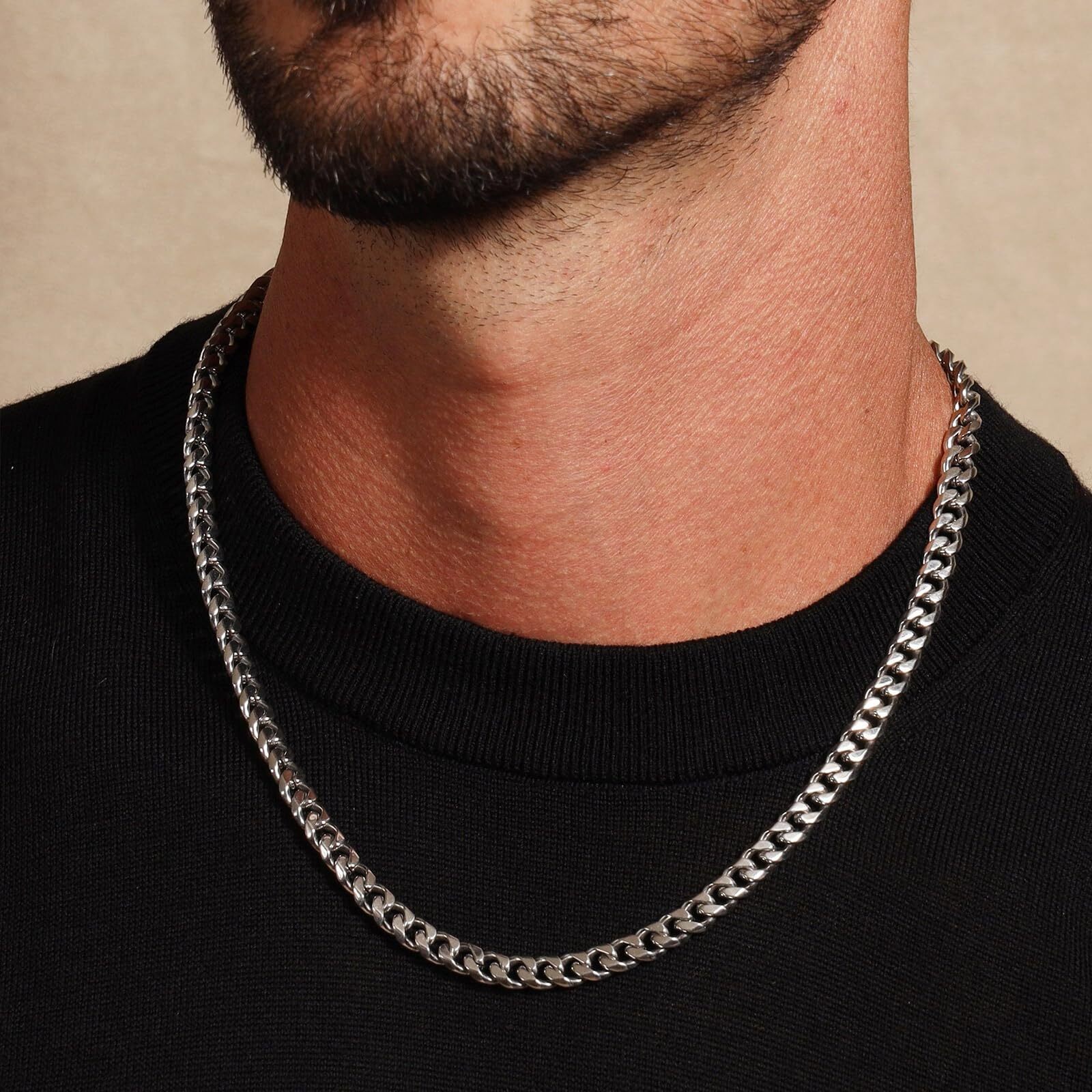 Stainless Steel 7mm Cuban Chain Necklace for Men 16-30 Inch Silver