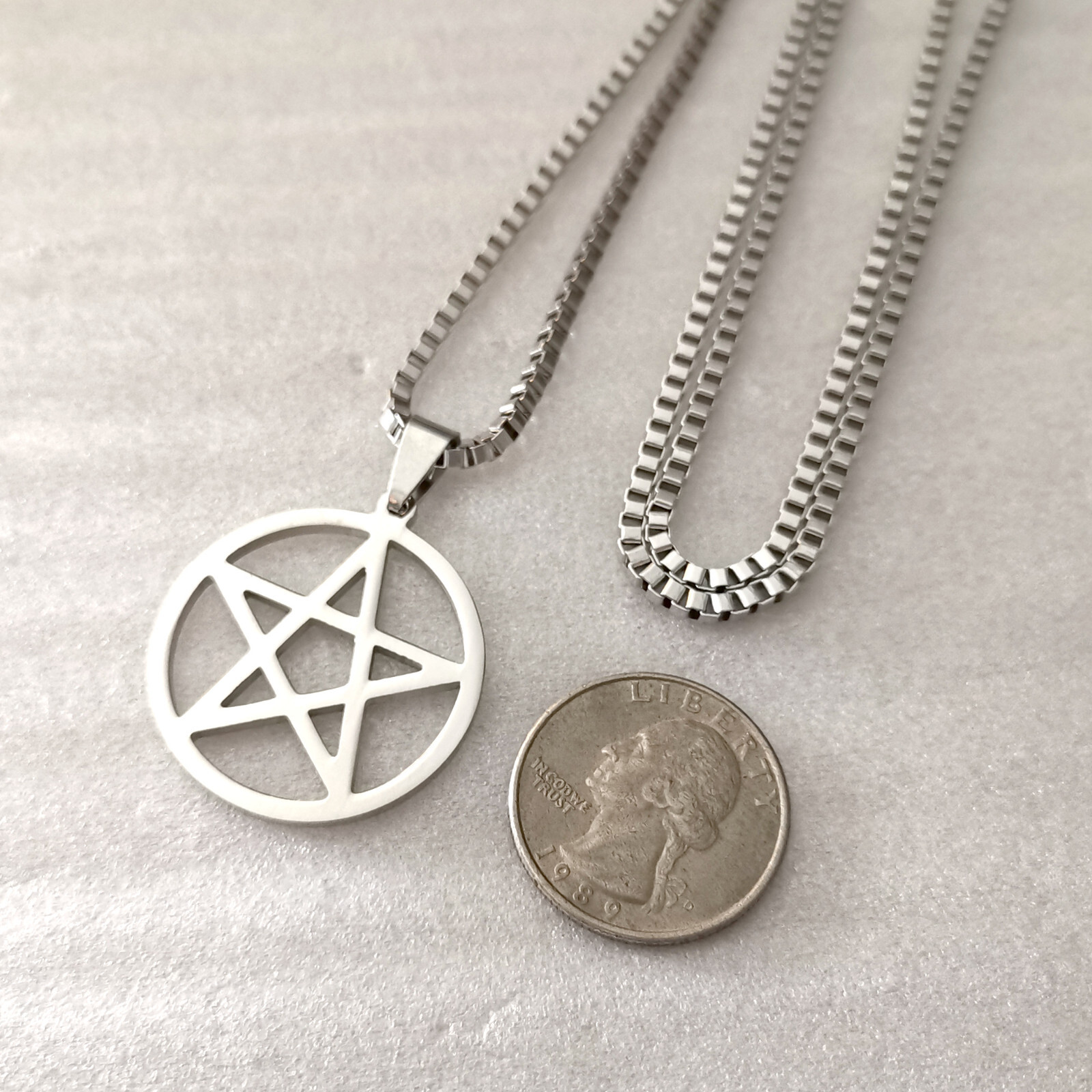 Stainless steel Pentagram star charm necklace pendant 16–40inch box chain