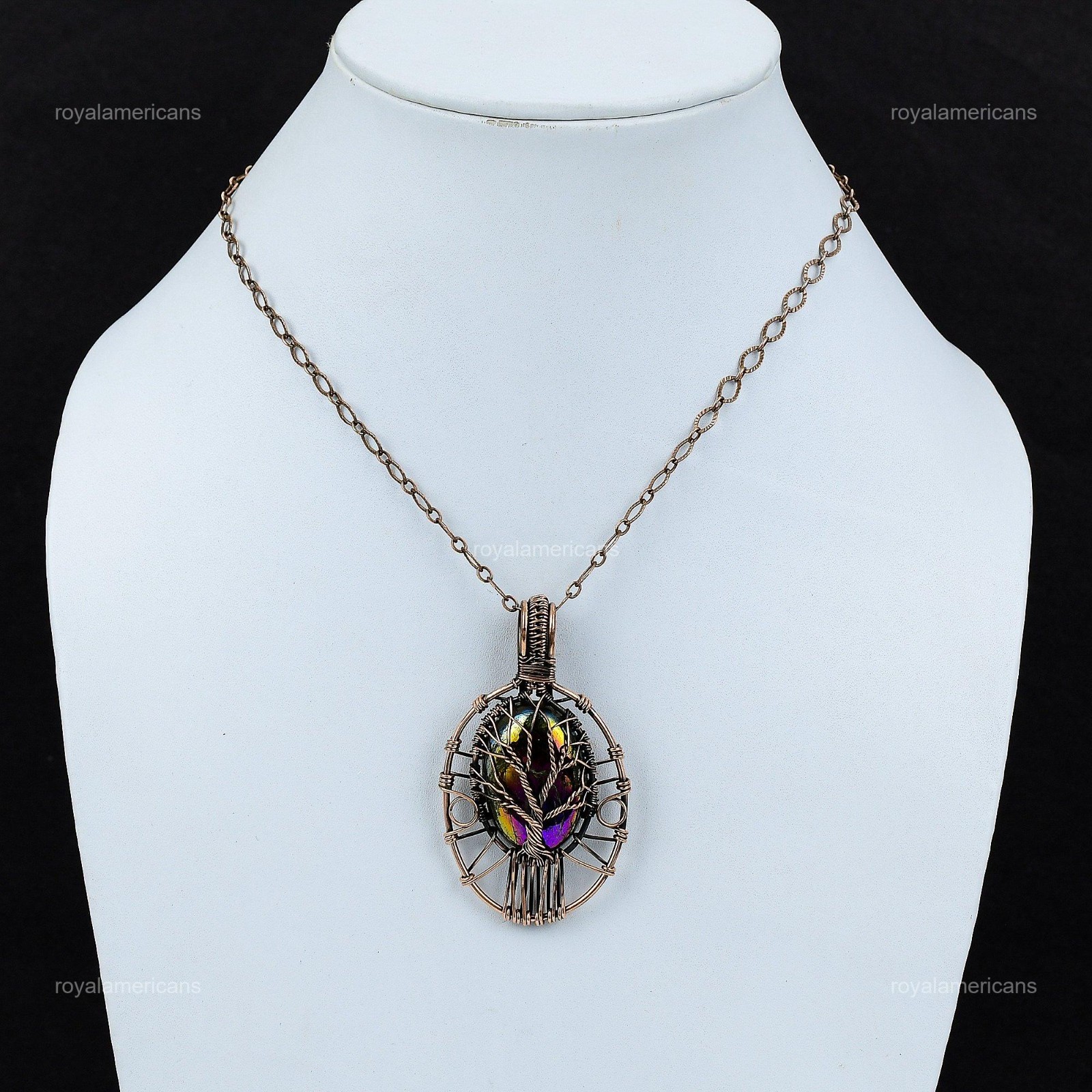 Mystic Fire Labradorite Stone Copper Mother’s Day Tree Of Life Pendant Jewelry