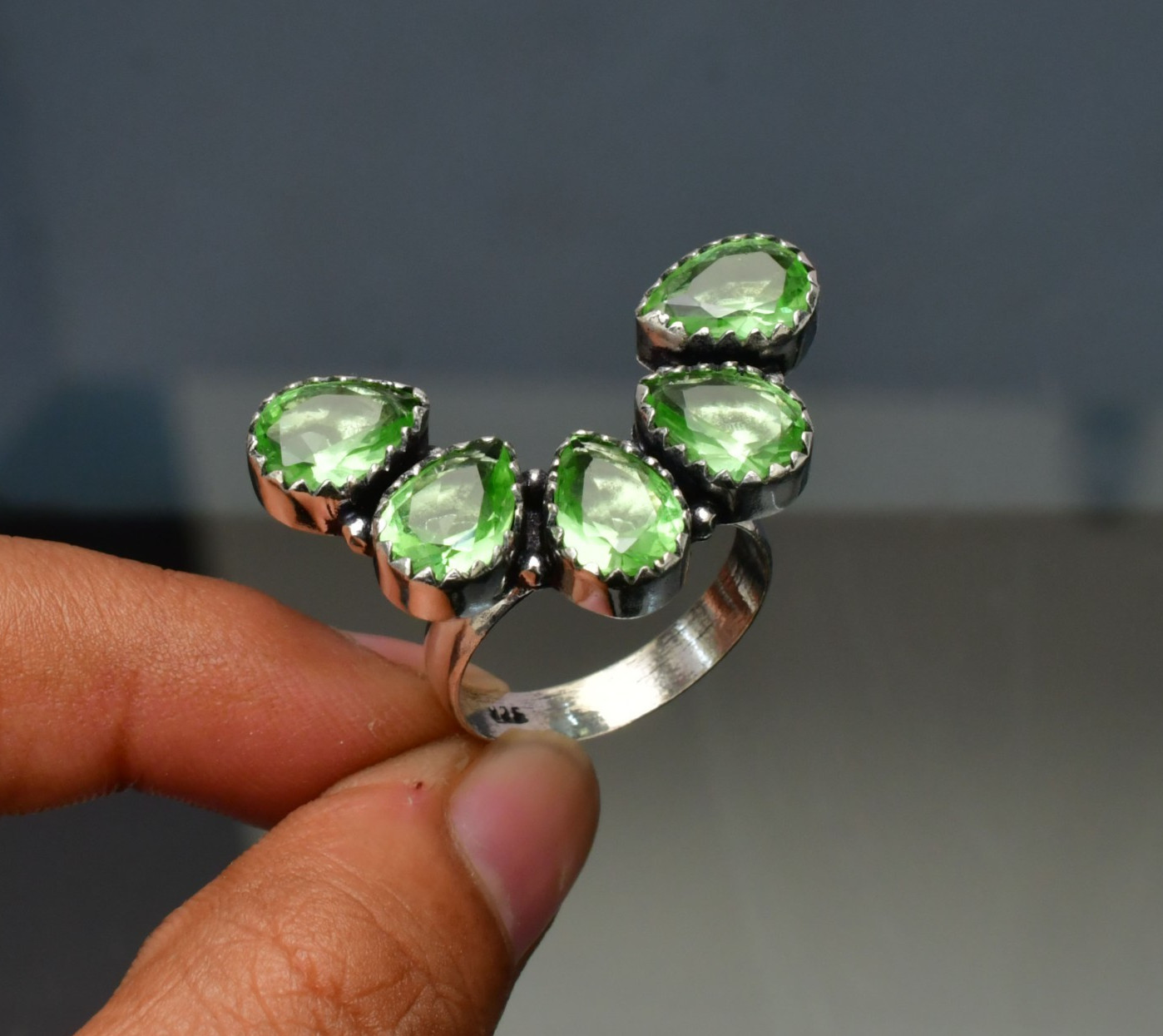 Green Amethyst (Lab-Created)Gemstone 925 sterling silver Handmade Ring- All Size