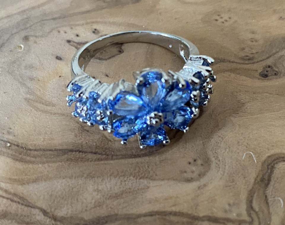 Ring, Deep Blue Tanzanite (Simulated), Sterling Silver 925 Size 7.5, NWOT