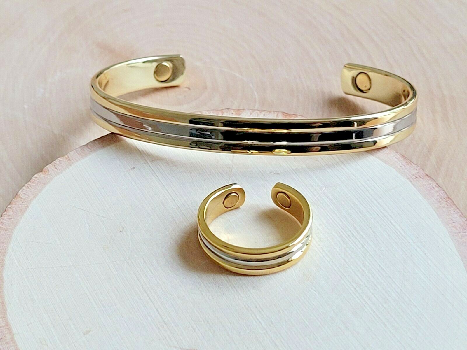Solid Copper Magnetic Bracelet Ring – Arthritis Cuff Ring Set Gold Silver Roman