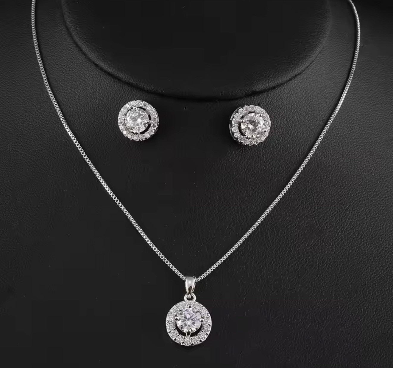 Luxury Silver Cubic Zirconia Necklace and Earring Set for Women Elegant- Jewelry