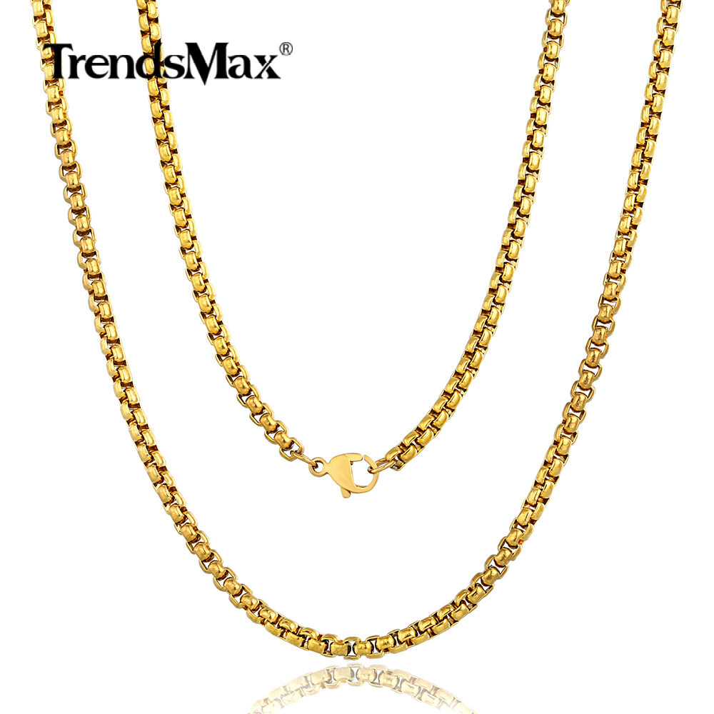 3MM 18Inch 14K Gold Plated Stainless Steel Round Box Link Chain Necklace Choker