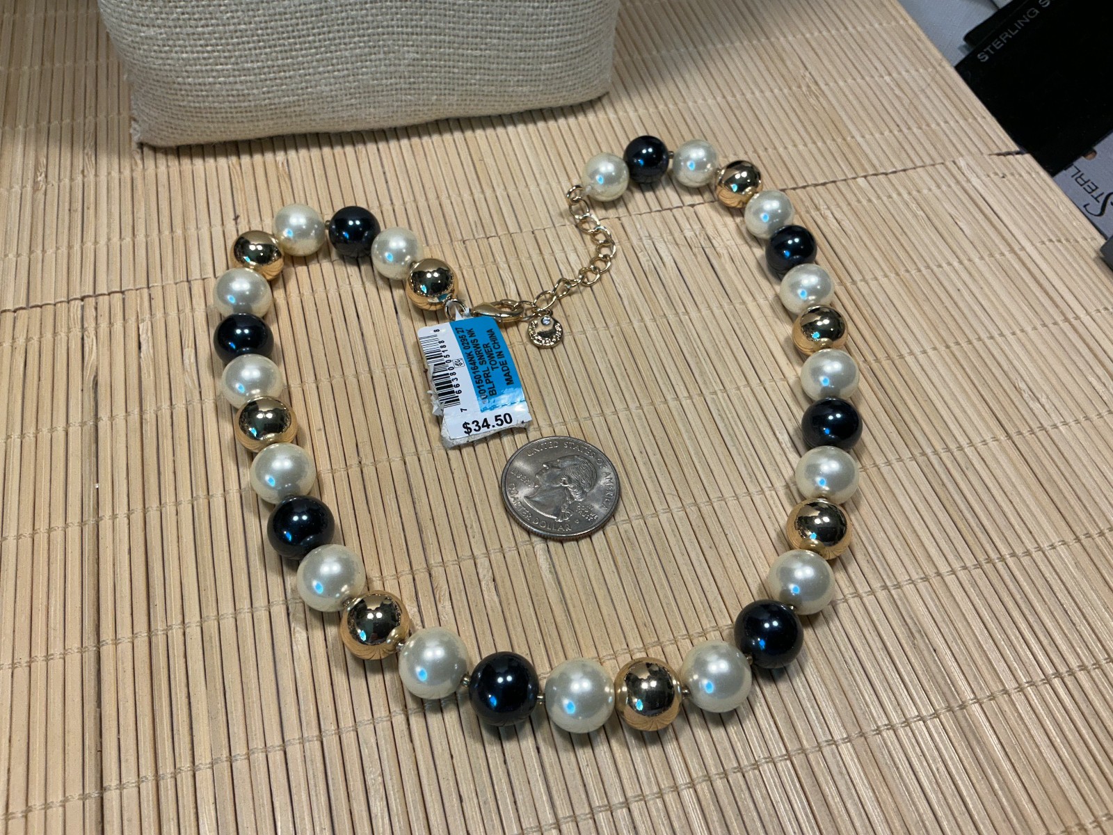 Charter Club Necklace white Black Faux Pearl Gold Tone Beaded Choker Lot 103C