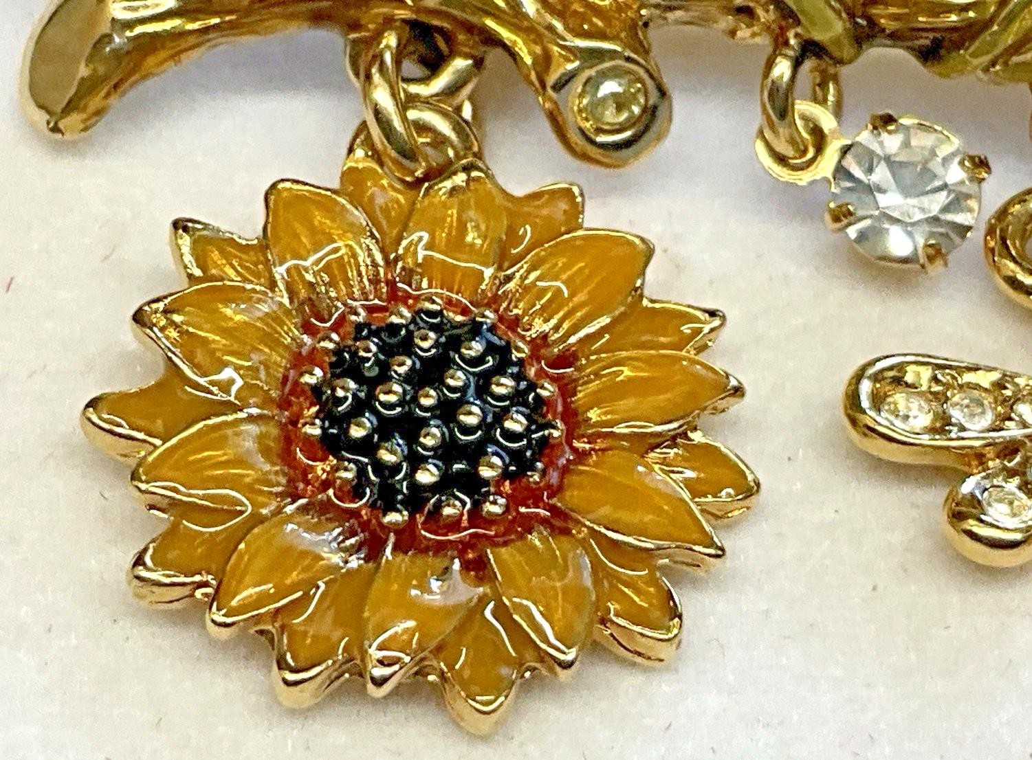 Broch Pin St John Enamel Sunflower Dragonfly Ladybug Rose Branch Charm