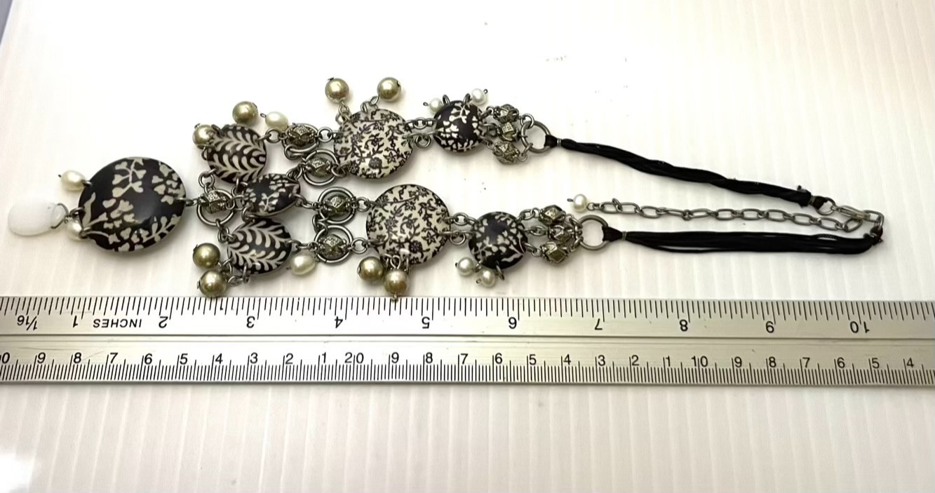 Unique Black & White Statement Necklace Layered Baroque Pearl Floral Maximalist
