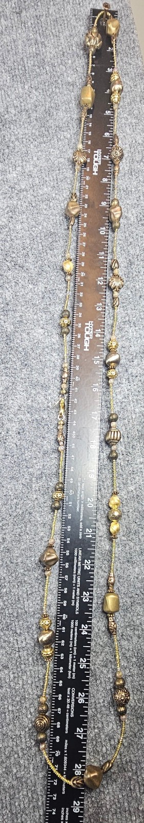 MEIFA Long Gold Tone Beaded Necklace 36″ Antiqued Bronze Mixed Metal Boho