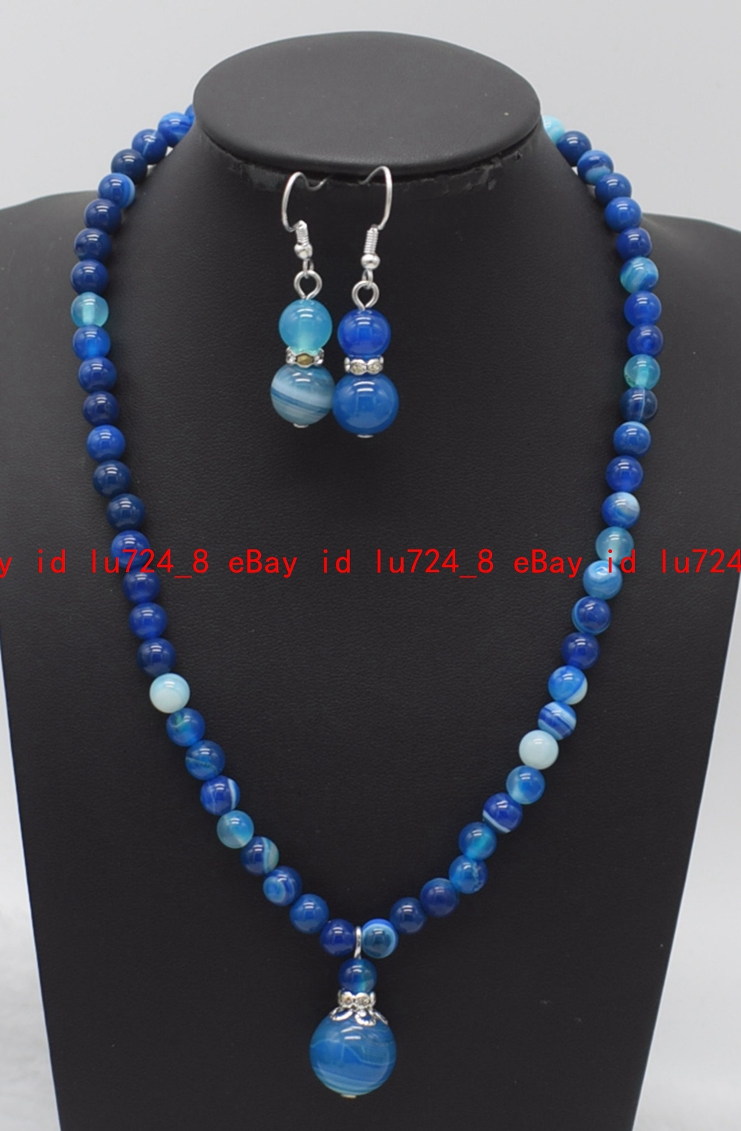 Fashion 6mm Natural Multicolor Gems Round Beads Pendant Necklace Earrings Set