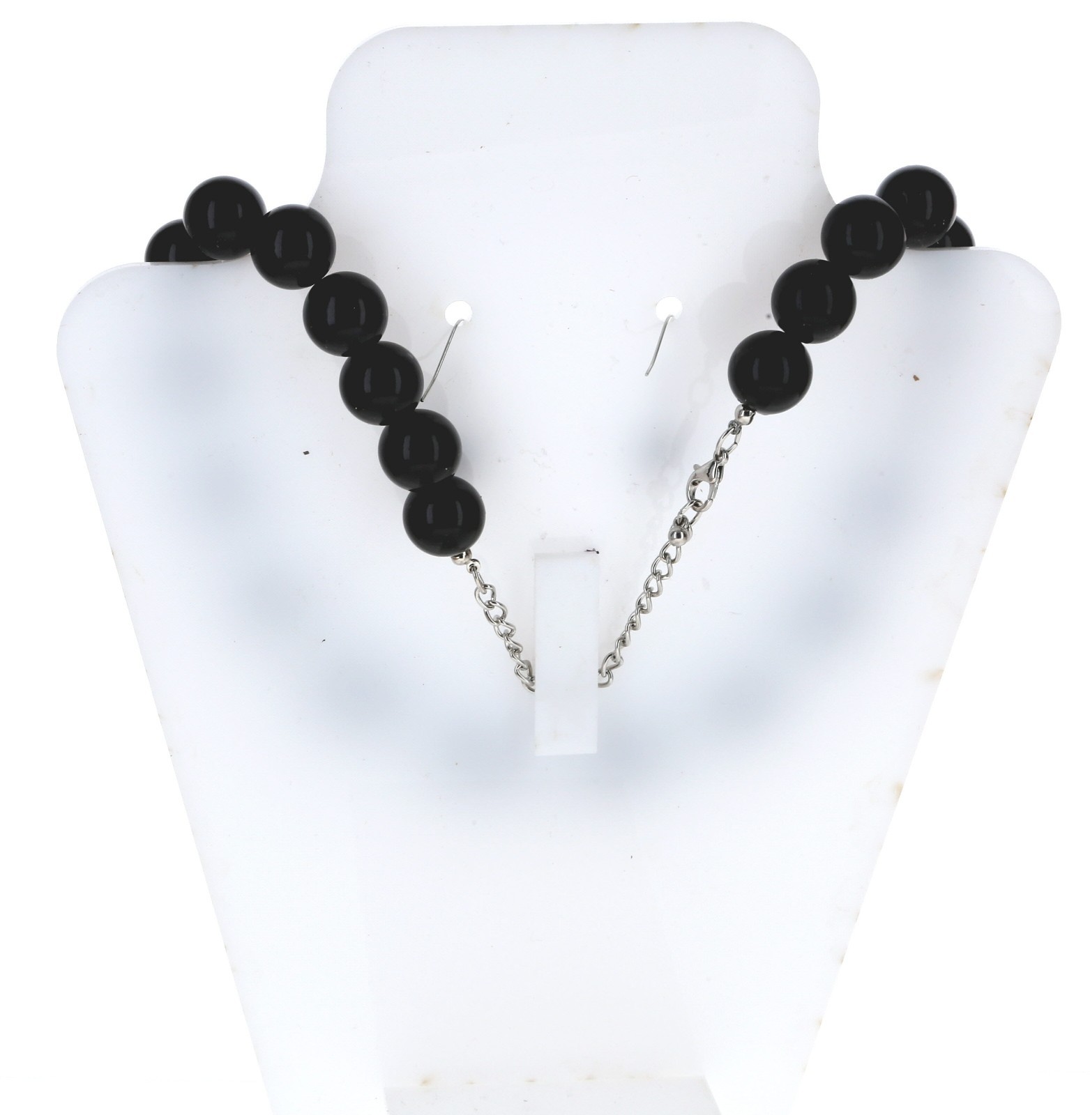 Black Chunky Bead Statement Necklace Faux Pearl Acrylic 19-22 Inch Earring Set