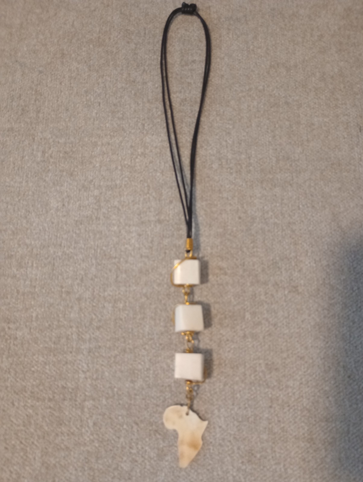 Leather Pendant Necklace Made With Bone square And Map Of African