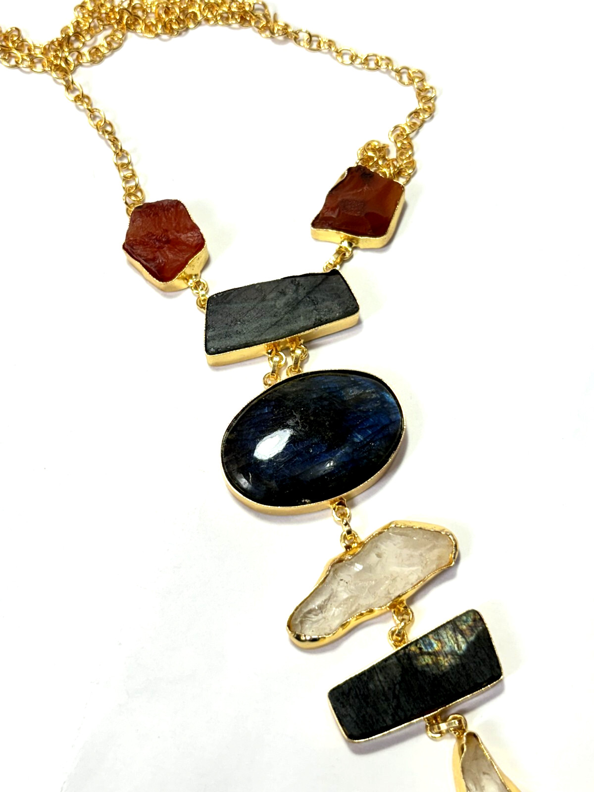 Multi Necklace carnelian Rough Labourdite Rough Necklace Long Jewelry.