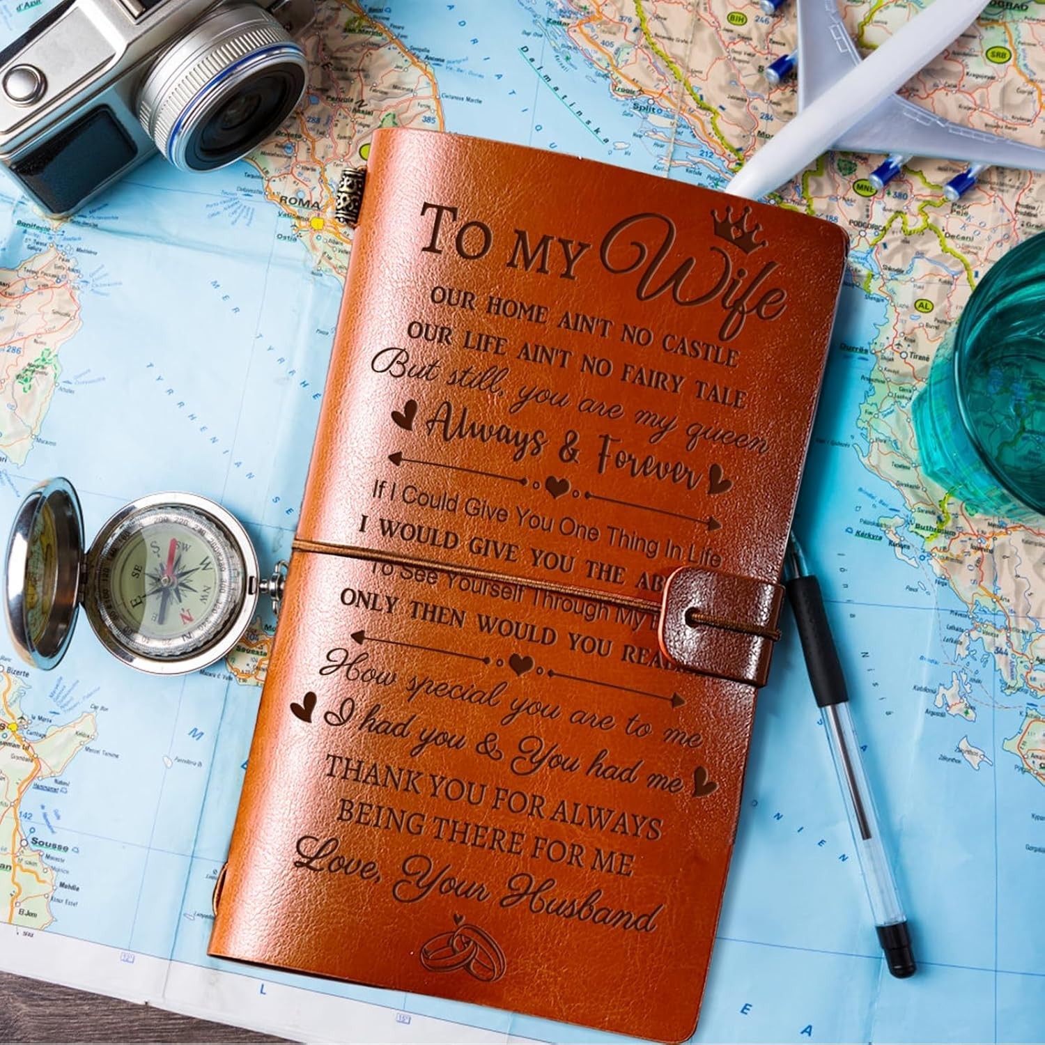 Personalized Beige Leather Journal – Thoughtful Gifts for Wives on Any Occasion