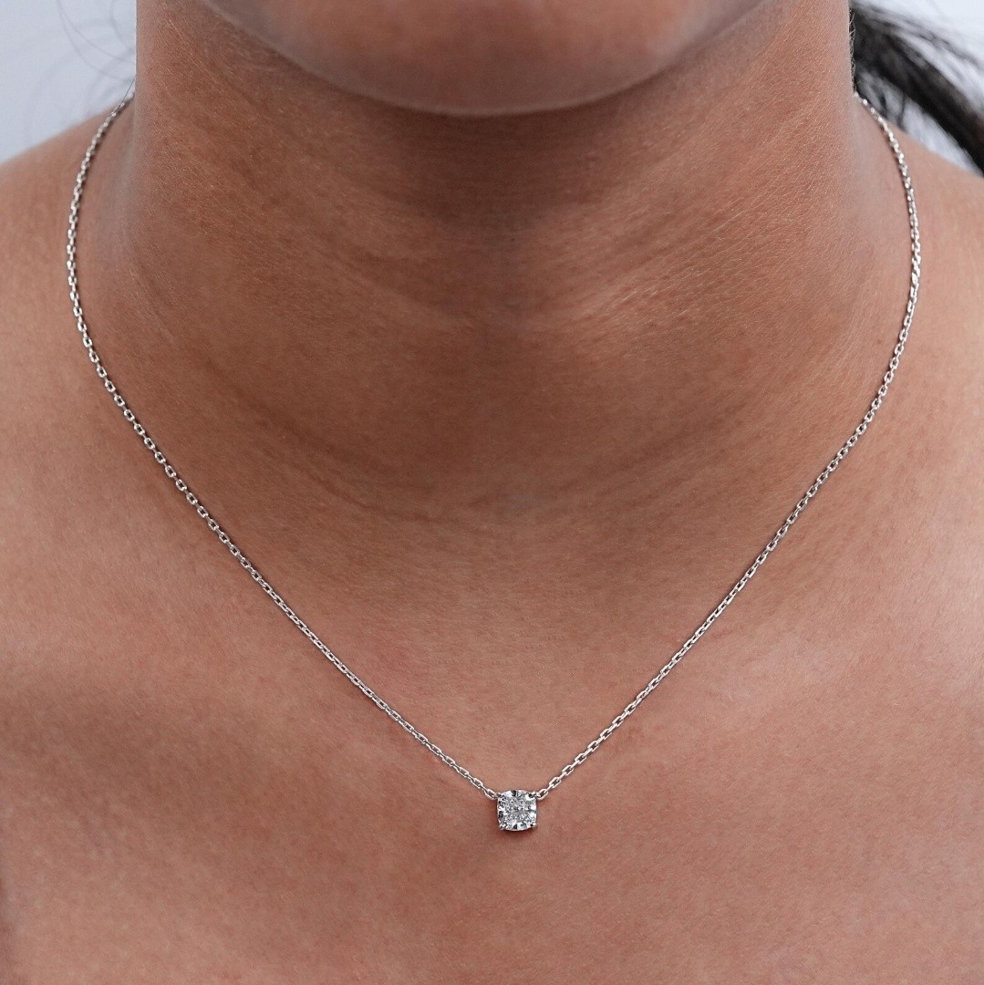 1.00 Ct Cushion EF VS Lab Grown Diamond Solitaire Necklace in 14K White Gold