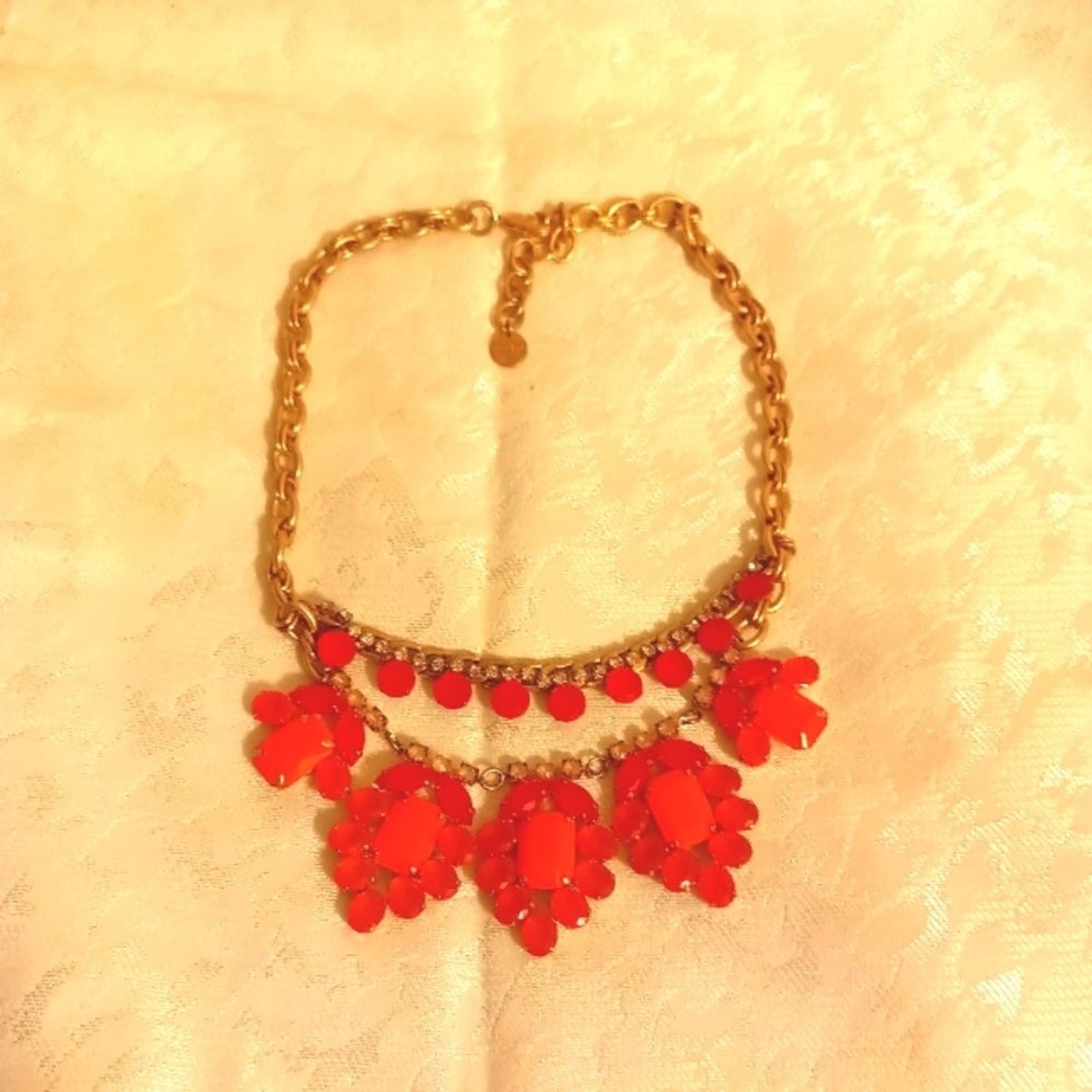 Stella & Dot peach color stones and rhinestone statement necklace