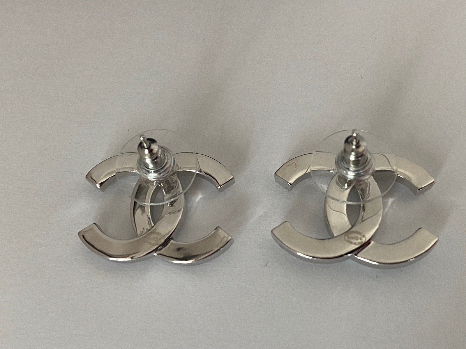 Authentic Chanel Silver Tone Crystal Stud Earrings Medium Size