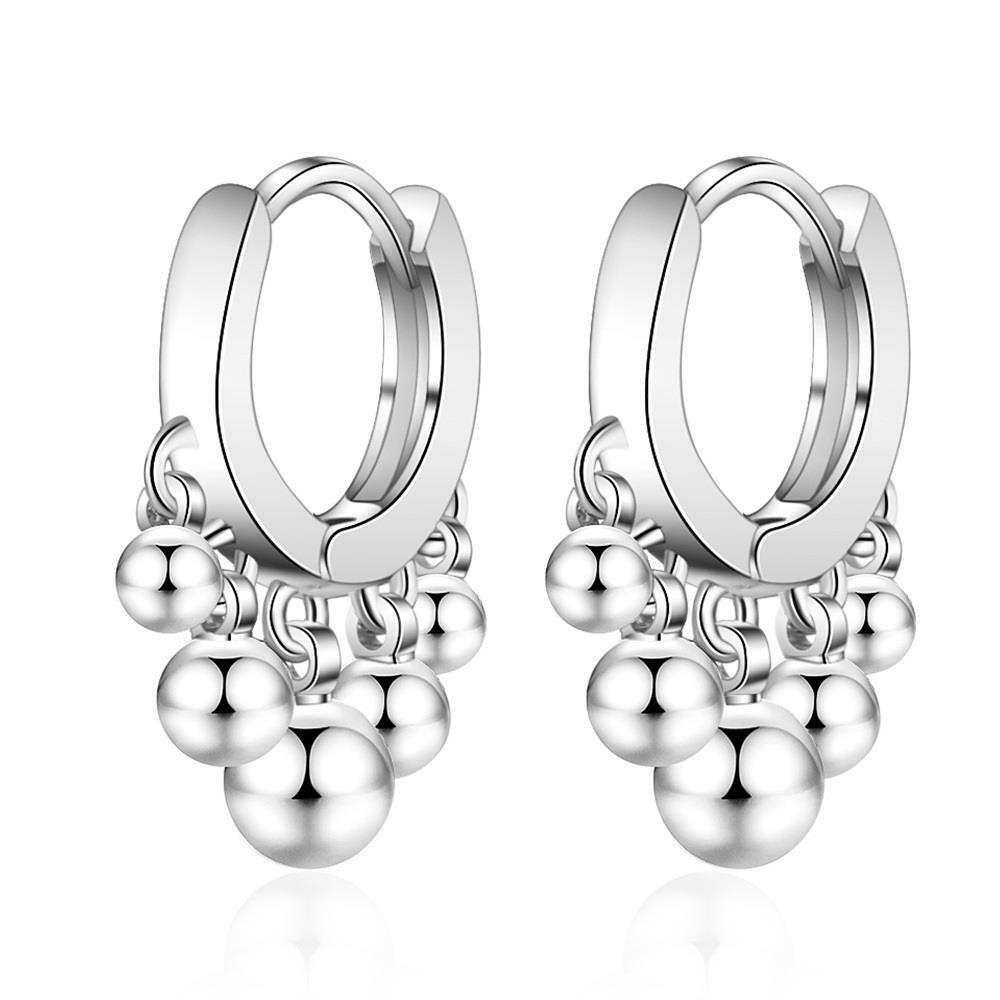 Shiny 925 Sterling Silver Small Hoop Pierced Earrings with Dangling Small Beads