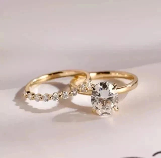 2Ct Oval Cut Simulated Diamond Bridal Set Ring 14k Yellow Gold Plated