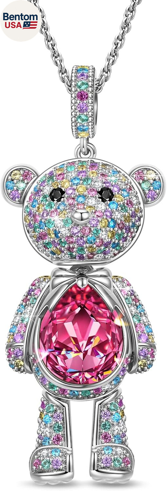 Teddy Bear Pendant Necklace for Girls – Created with Swarovski® Crystals, Movabl