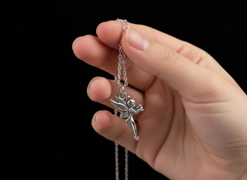 925 Silver Fairy Pendant Necklace, Angel Charm Minimalist Necklace for Women