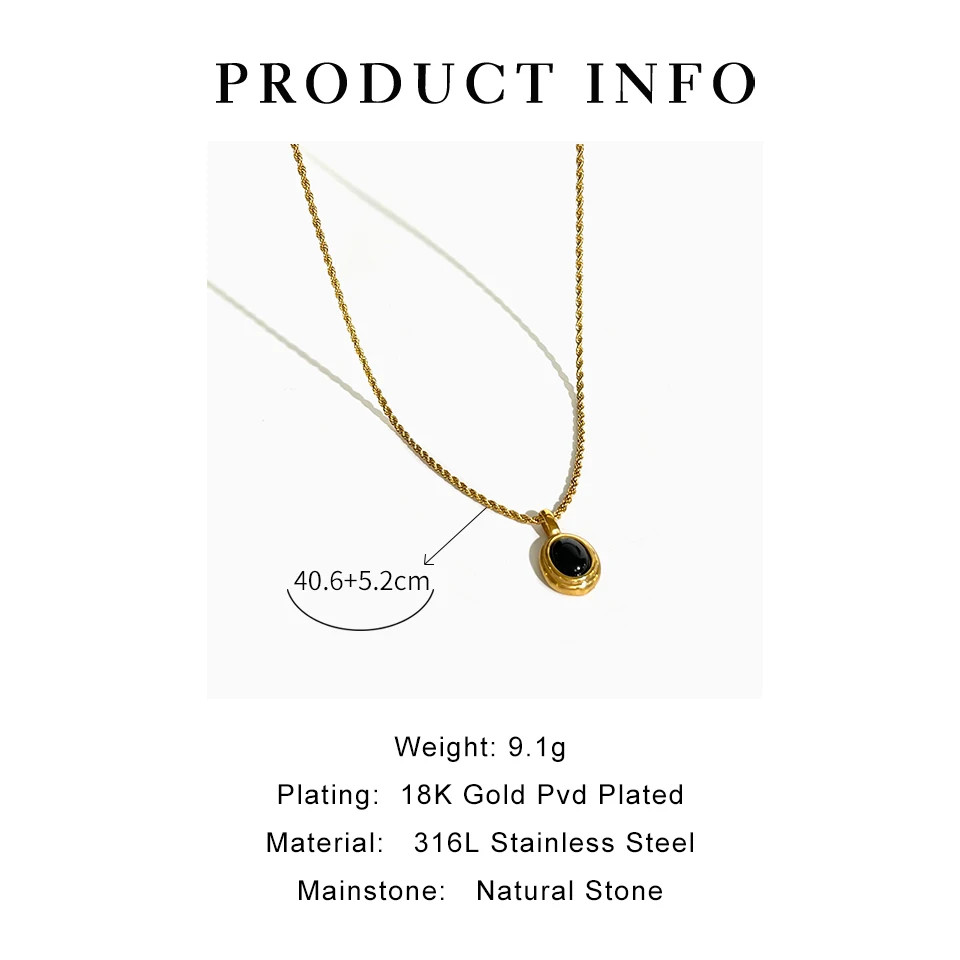 Oval Gem Stone Pendant Necklace Stainless Steel Gold Plated Twist Rope Jewelry