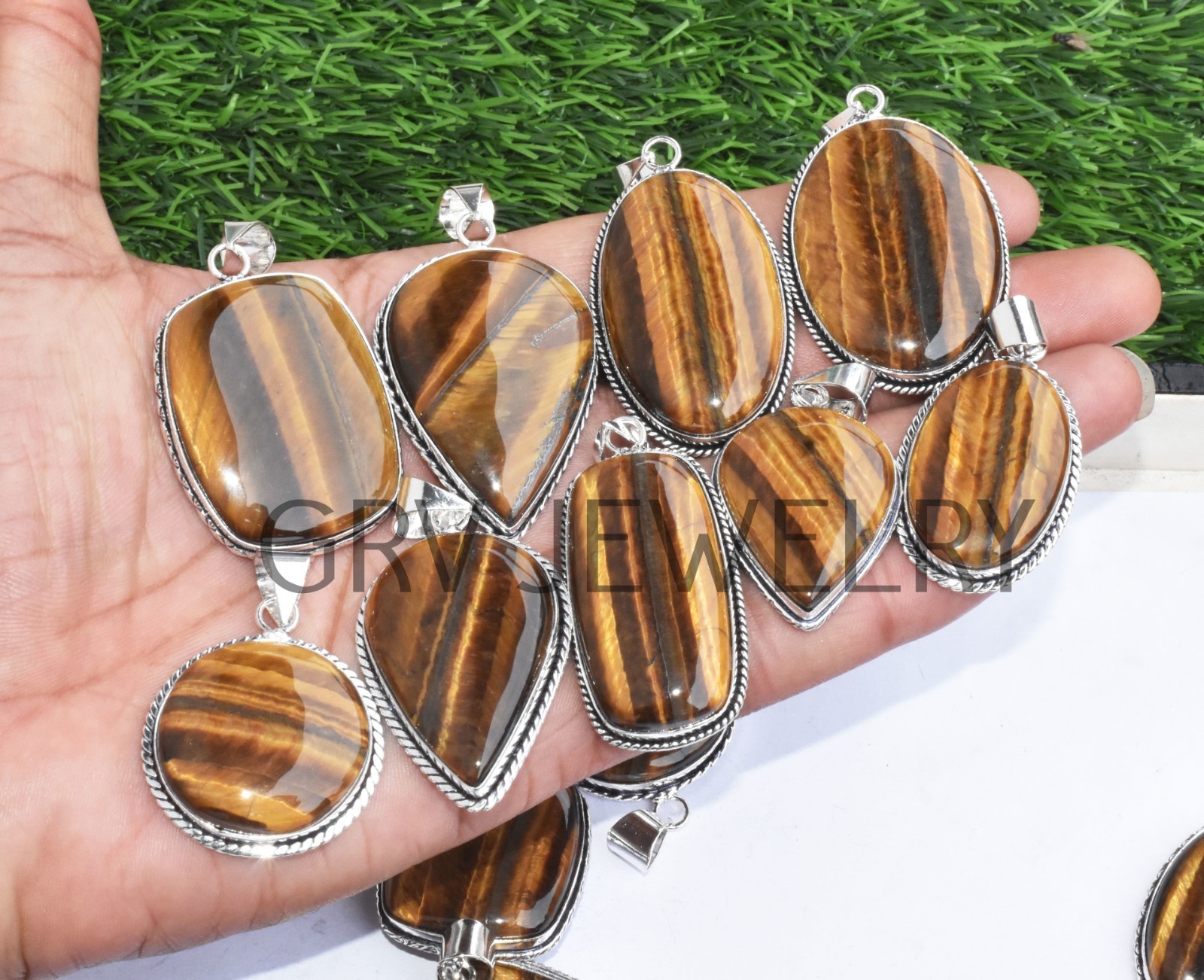 1-1000 Pcs Tiger Eye Gemstone Handmade Pendant Lot Bulk: 925 Silver Plated WH-2