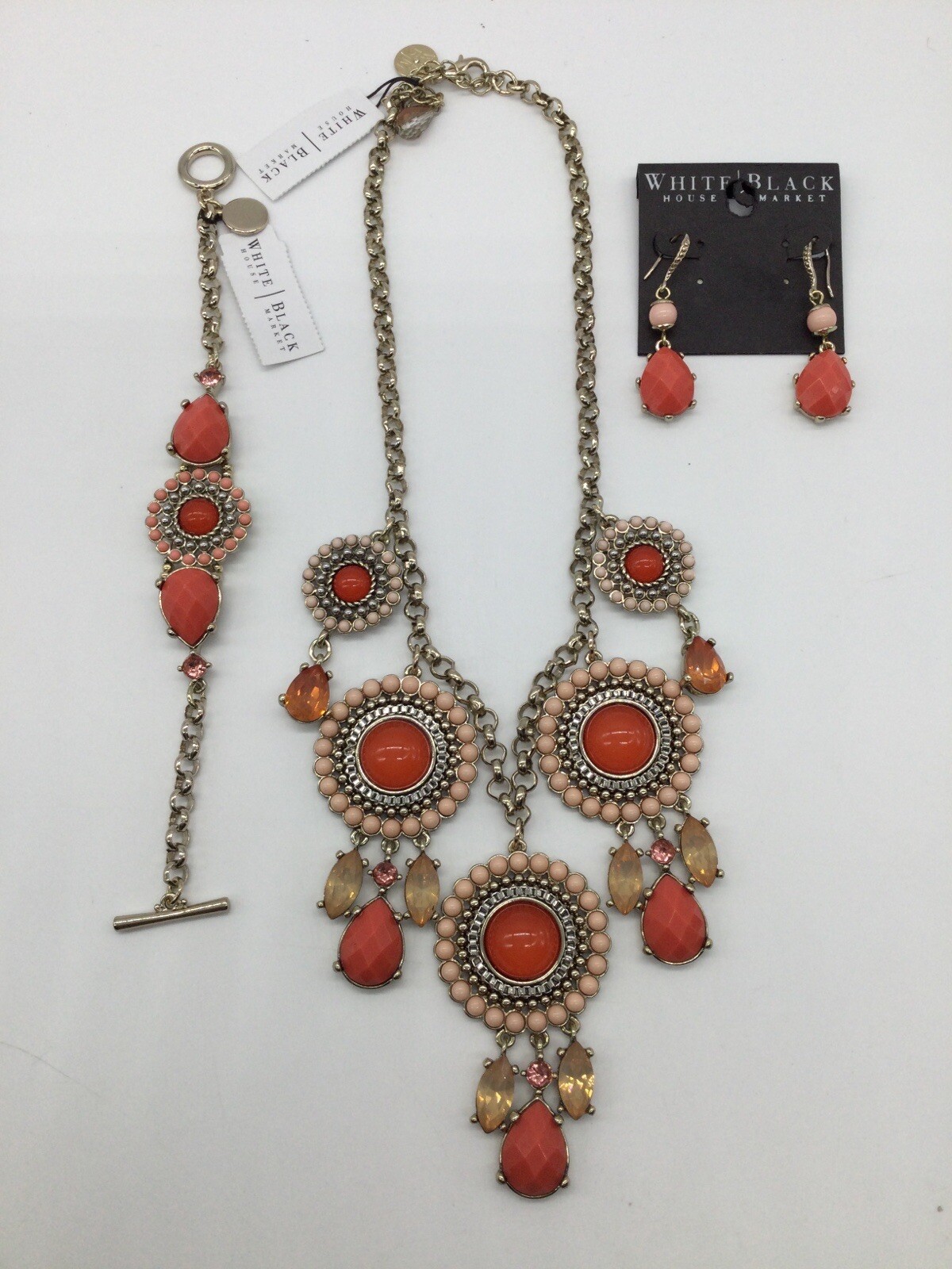 White House Black Market Orange/Coral Necklace & Earring & Bracelet Set NEW