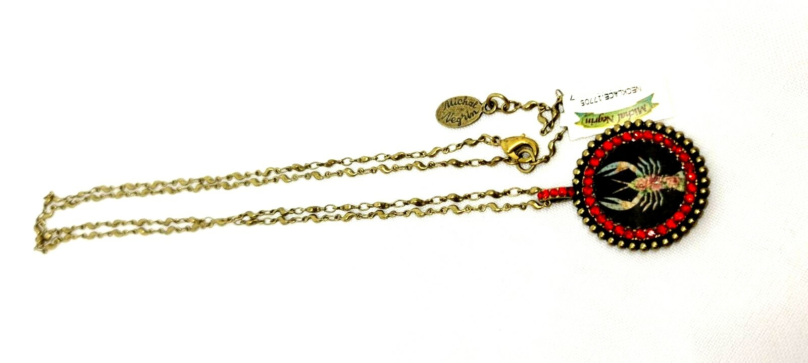Lovely round Metal Necklace By Michal Negrin Red Crystal Cancer Sign.