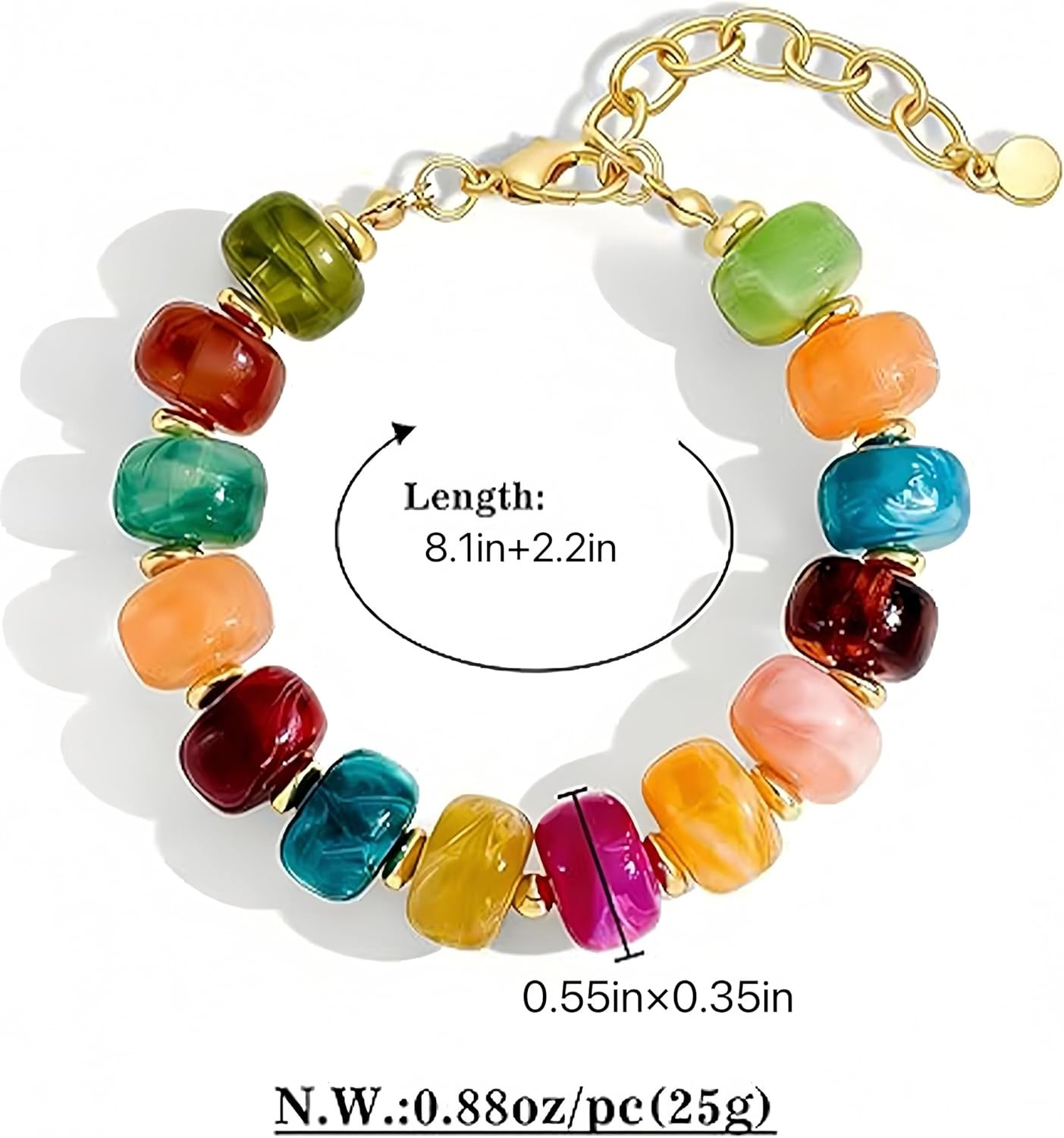 Colorful Beaded Heart Bracelets for Women Trendy Multicolor Acrylic Resin Beads
