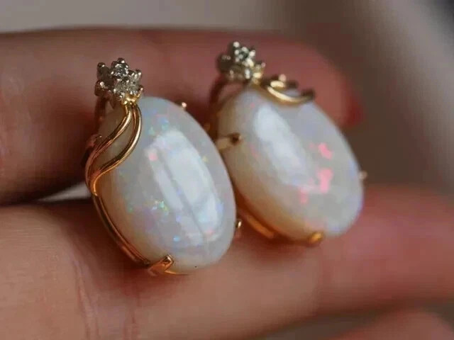 3Ct Oval Cut Simulated Fire Opal Solitaire Stud Earrings 14K Yellow Gold Plated