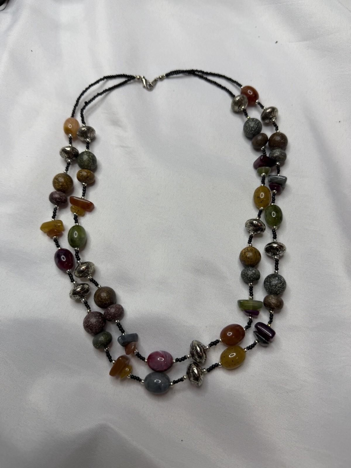 Multicolor Assorted Gemstone Beaded Multi-Strand Bohemian Necklace 25-30in