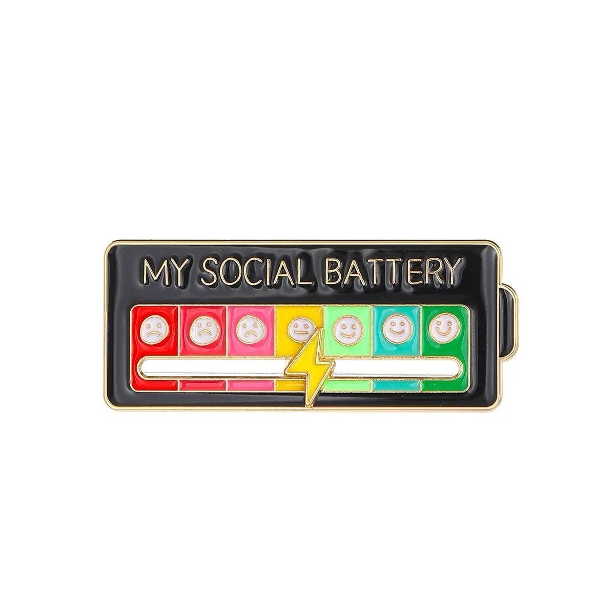 Funny Social Battery Slider Pin – 7-Mood Expression Badge, Cute Interactive Pin
