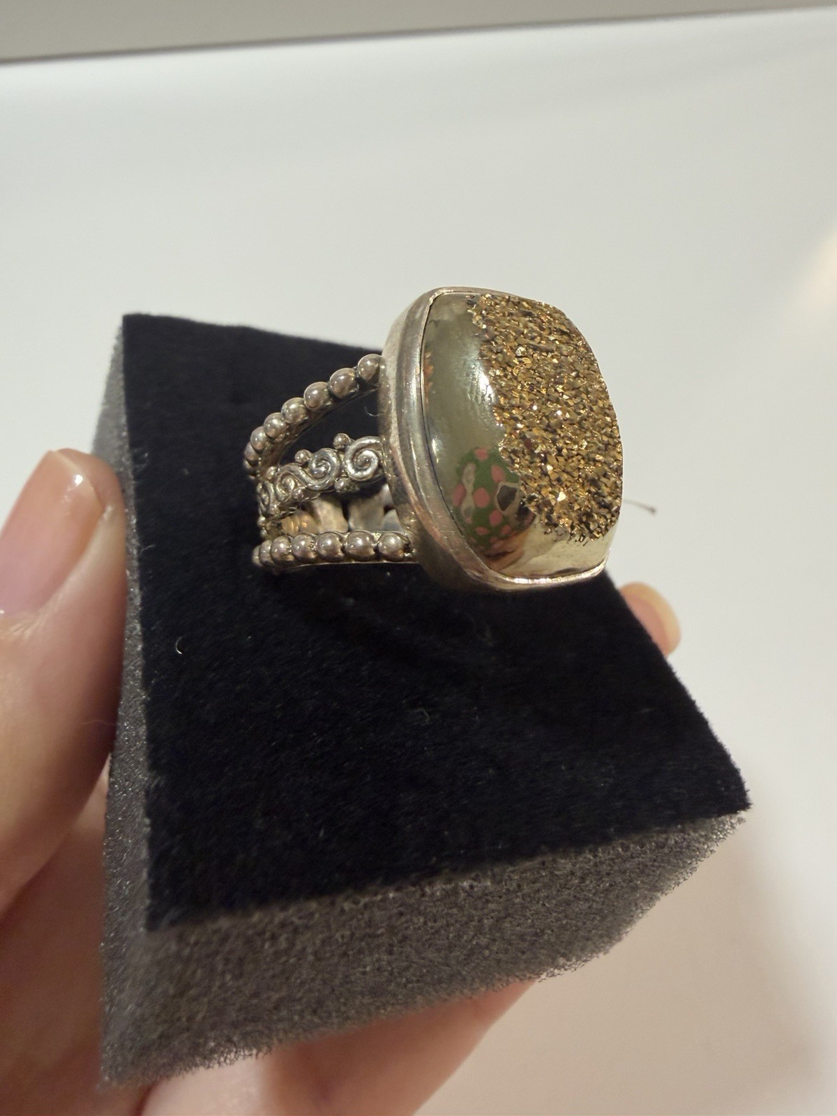 VTG Sajen 925 Sterling Silver Gold Pyrite DruzyStatement Ring Size 9.5. 13.8g