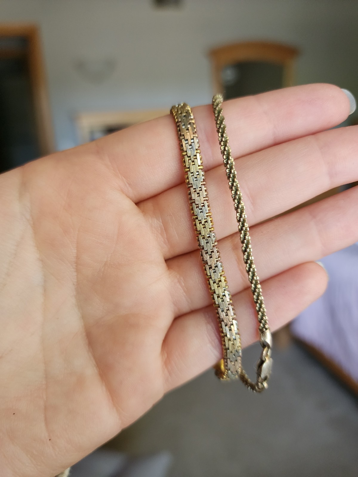 Italy 925 Sterling Silver Gold Plated Chain Chevron Bracelet Lobster Set Of 2