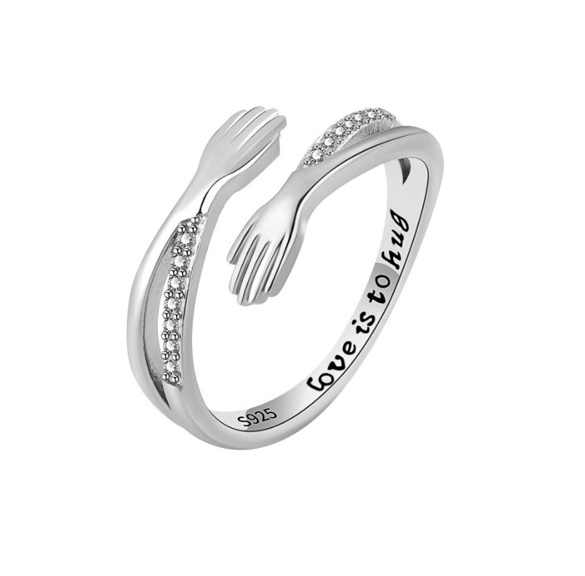 Give Me A Hug Hand Open Ring Sterling Silver CZ Lover Gift Box Adjustable XJ37