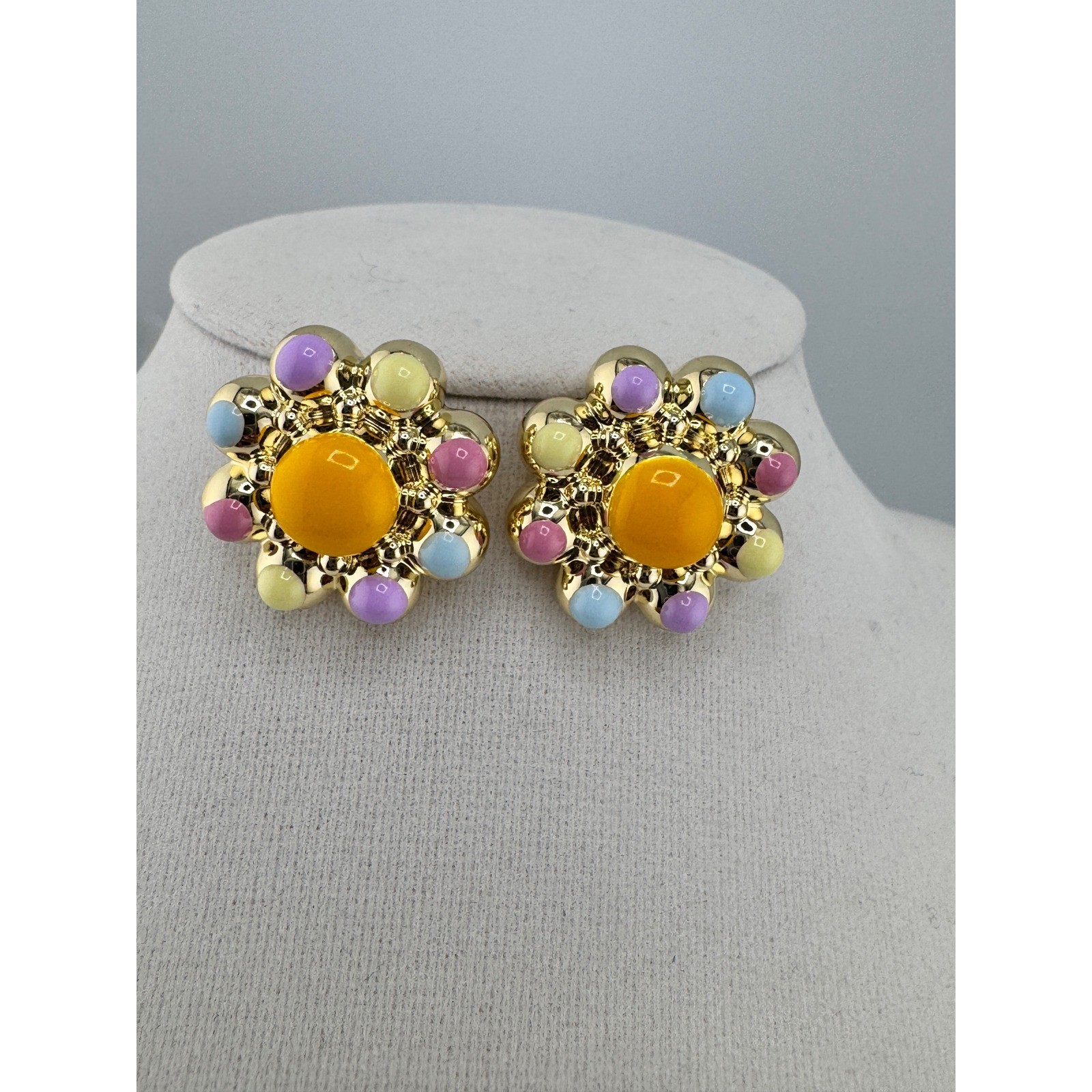 14K Gold Plated Pastel Floral Stud Earrings Colorful Enamel Flower Statement