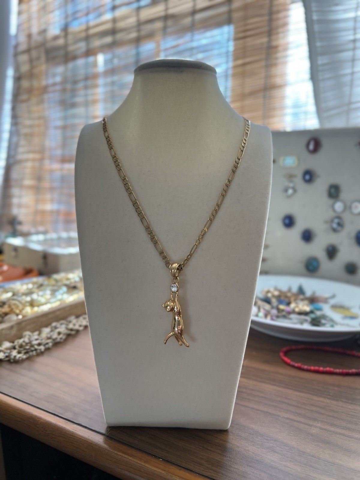Cute Cat Necklace Rhinestone with Chain 18K Gold Plated Pendant Charm