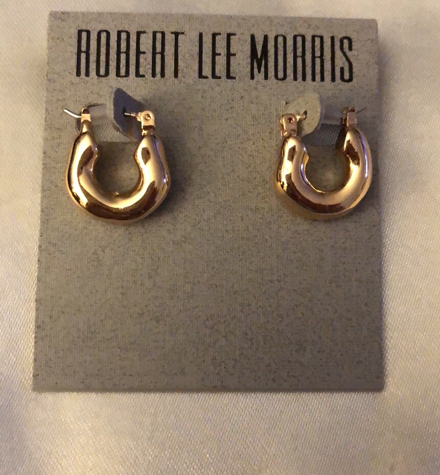 Robert Lee Morris Polished Gold Tone Chunky C-Shaped Small Hoop Earrings NWT