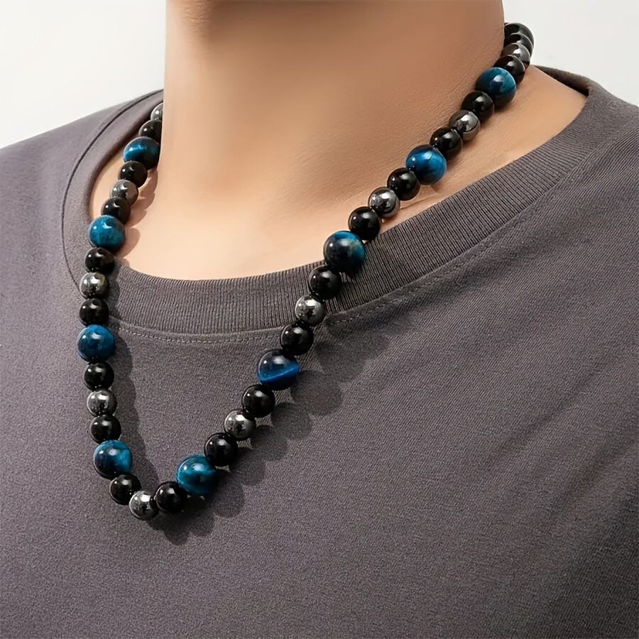 4Pcs Natural Triple Protection Tiger Eye Stone Beaded Bracelets Necklaces 24inch