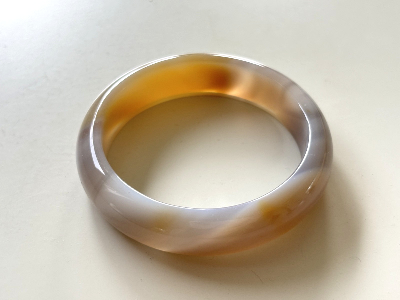 52mm Carnelian Agate Bangle Bracelet Milk tea color Lace Agate Banding