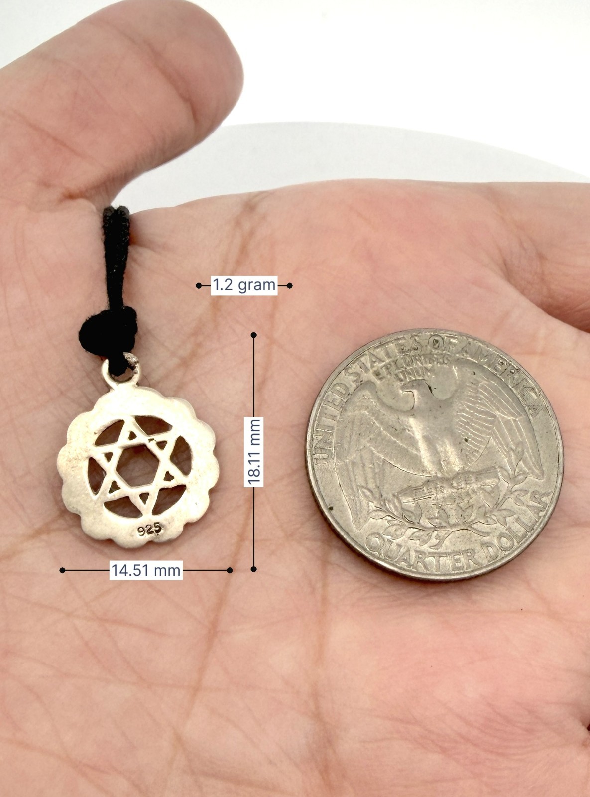 Star of David 92.5 Sterling Pewter Brass Charm Necklace Pendant Jewelry
