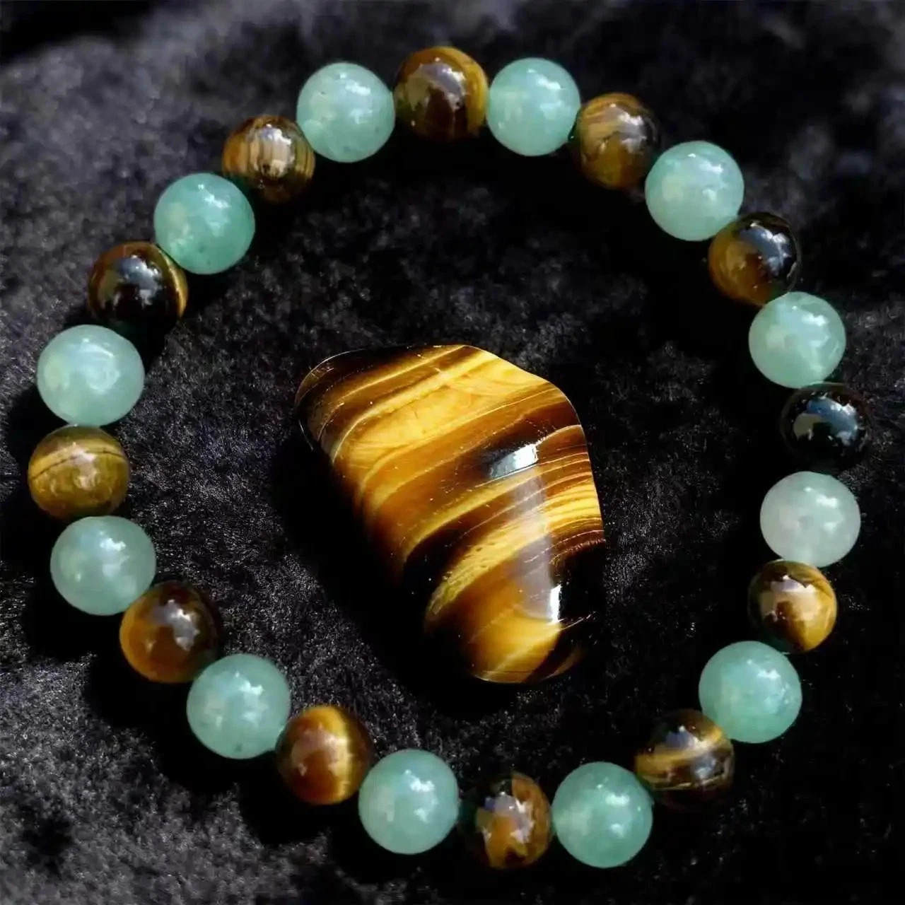 Money Good Luck Bracelet Green Aventurine Tiger Eye Stone Healing and