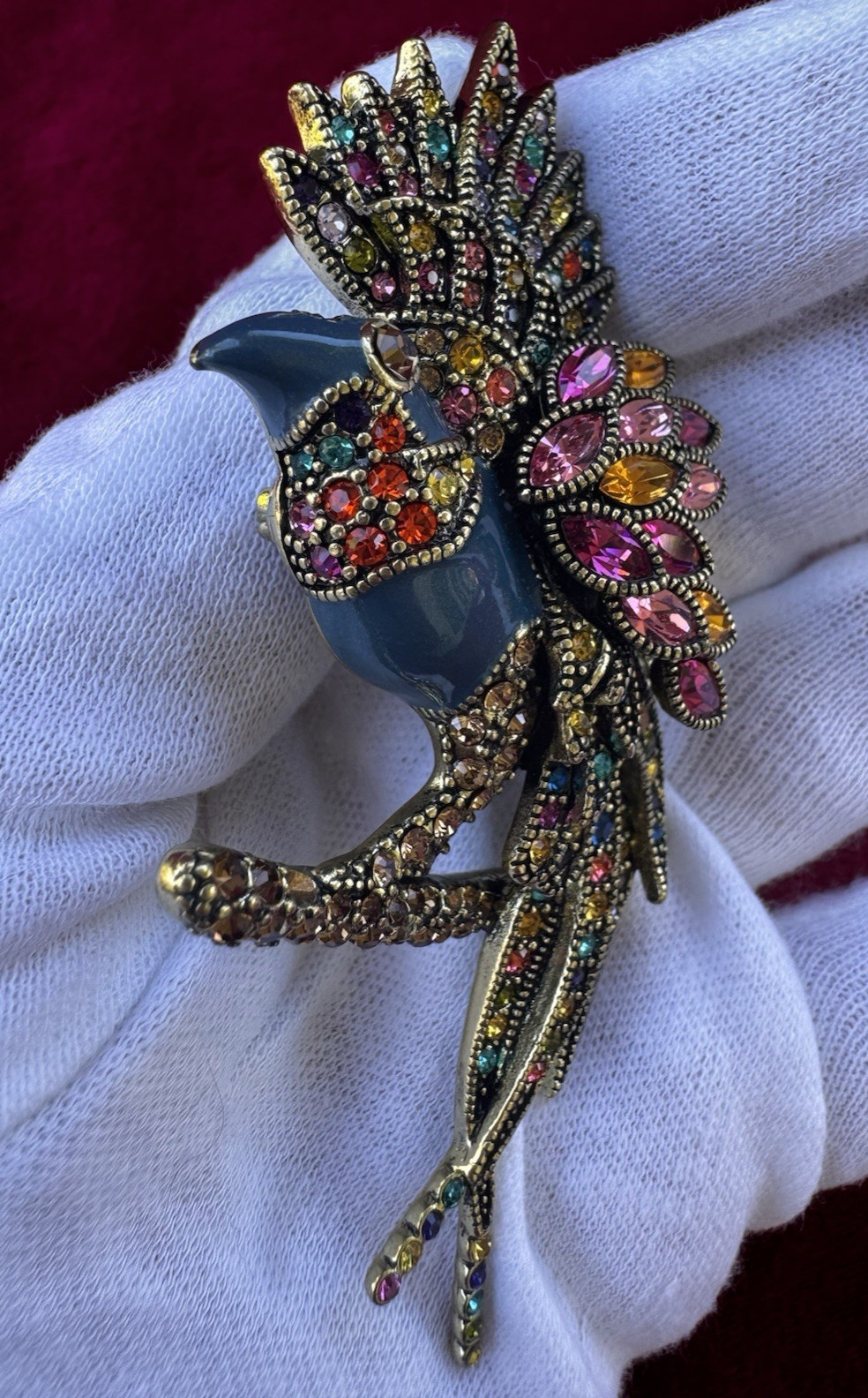 Heidi Daus “Fantastic Feathers” Bird with Crystal and Enamel Brooch Pin